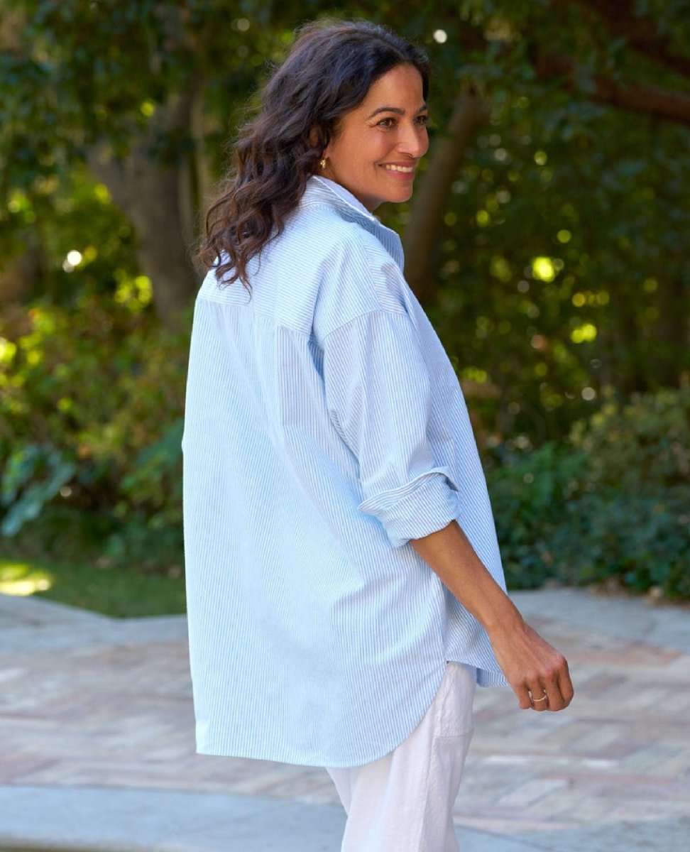 Shirley Oversized Sky Stripe Button Down - PINK ARROWS