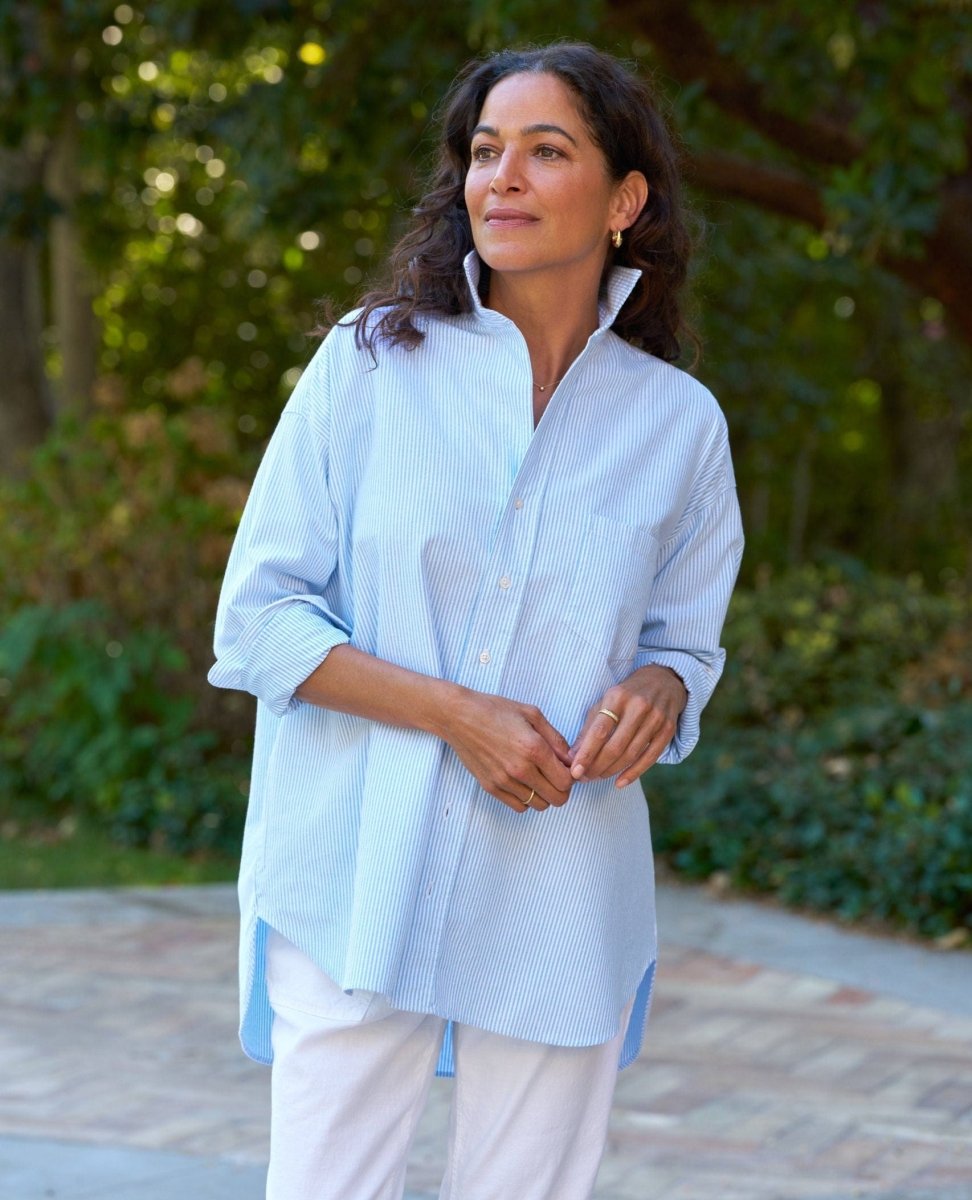 Shirley Oversized Sky Stripe Button Down - PINK ARROWS