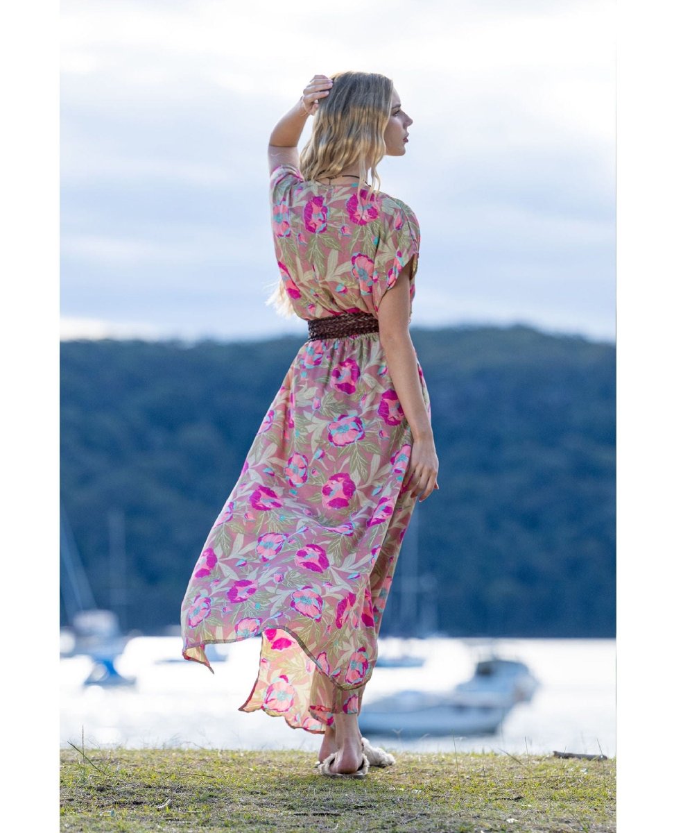 Short Sleeve Dress in Bloss Print - PINK ARROWS