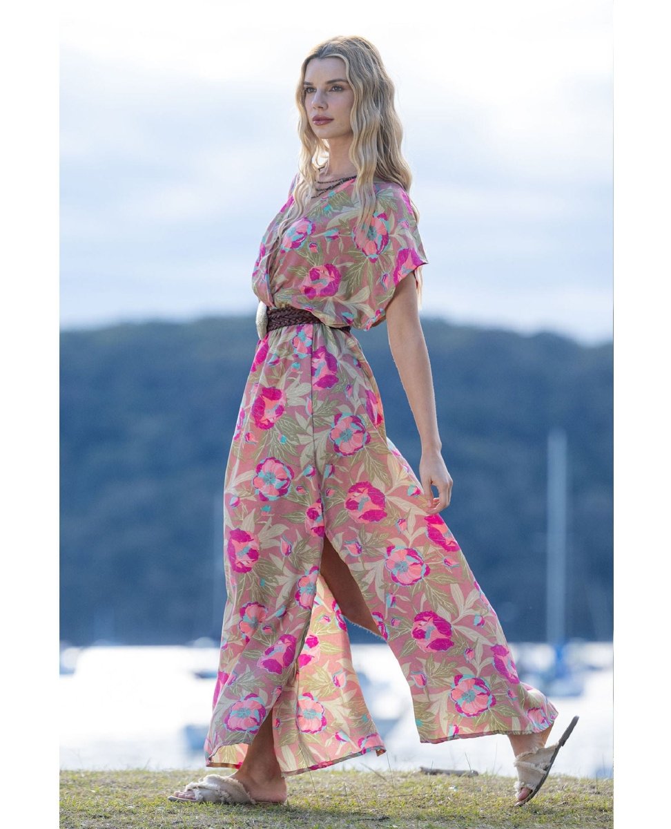 Short Sleeve Dress in Bloss Print - PINK ARROWS