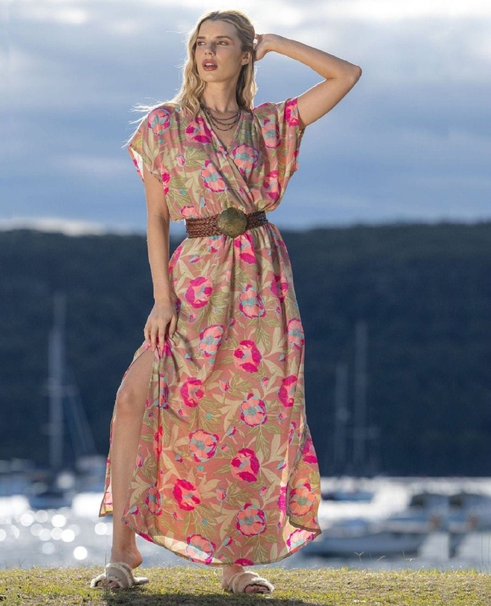 Short Sleeve Dress in Bloss Print - PINK ARROWS