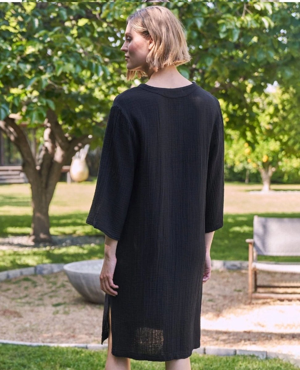 Short Tunic Pockets Black Dress - PINK ARROWS