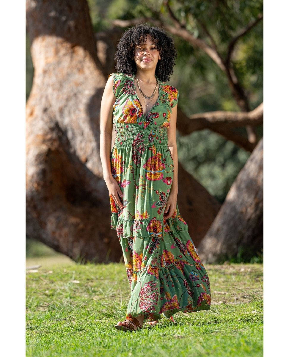 Sleeveless Boho Dress in Posey Print - PINK ARROWS