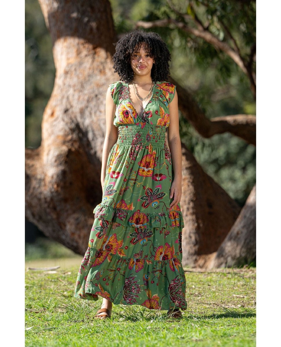 Sleeveless Boho Dress in Posey Print - PINK ARROWS