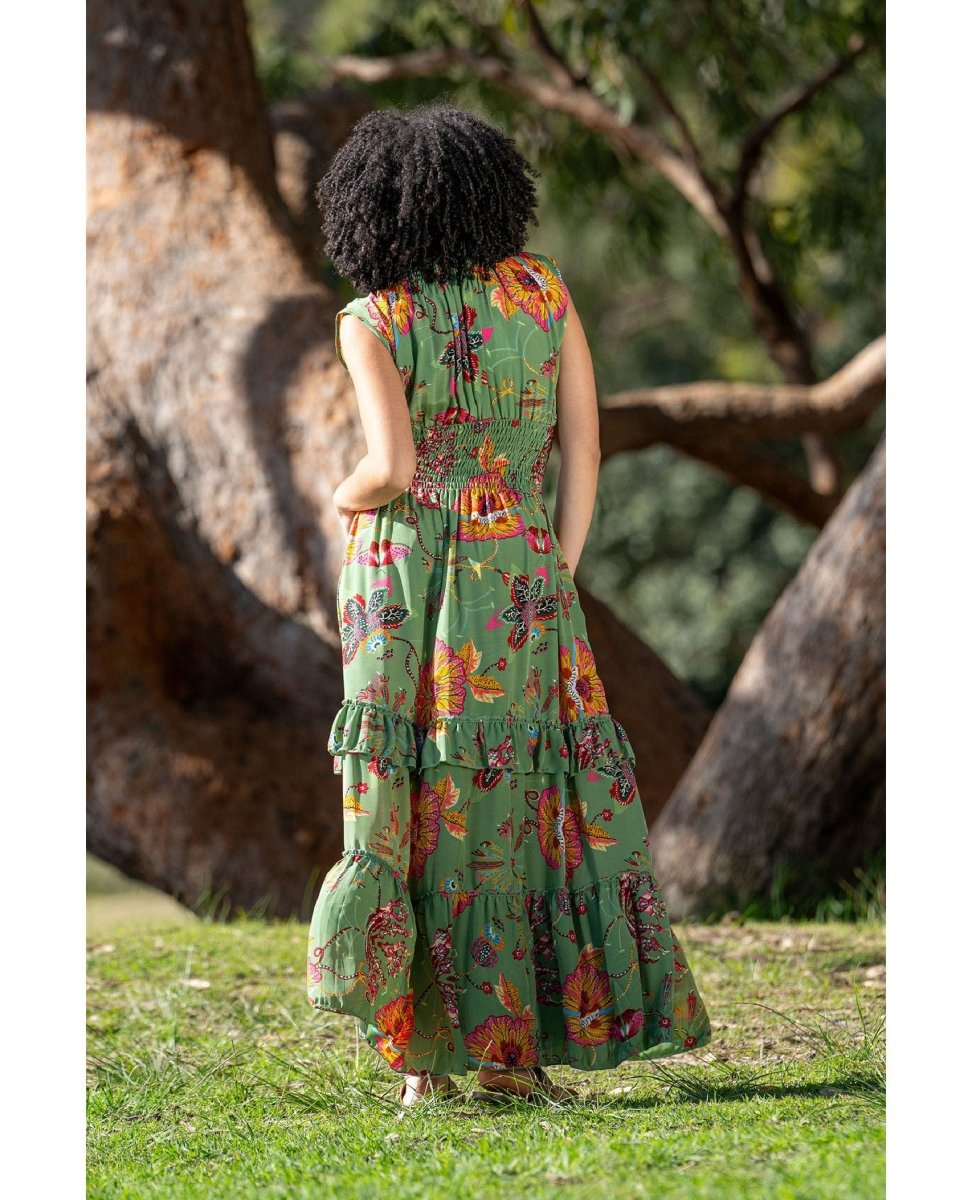 Sleeveless Boho Dress in Posey Print - PINK ARROWS