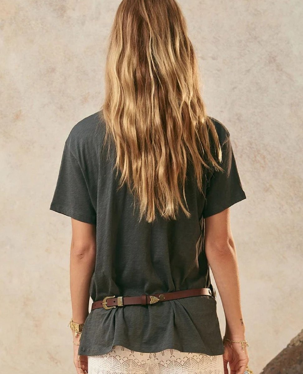 Spell Elysian Biker Tee in Charcoal - PINK ARROWS