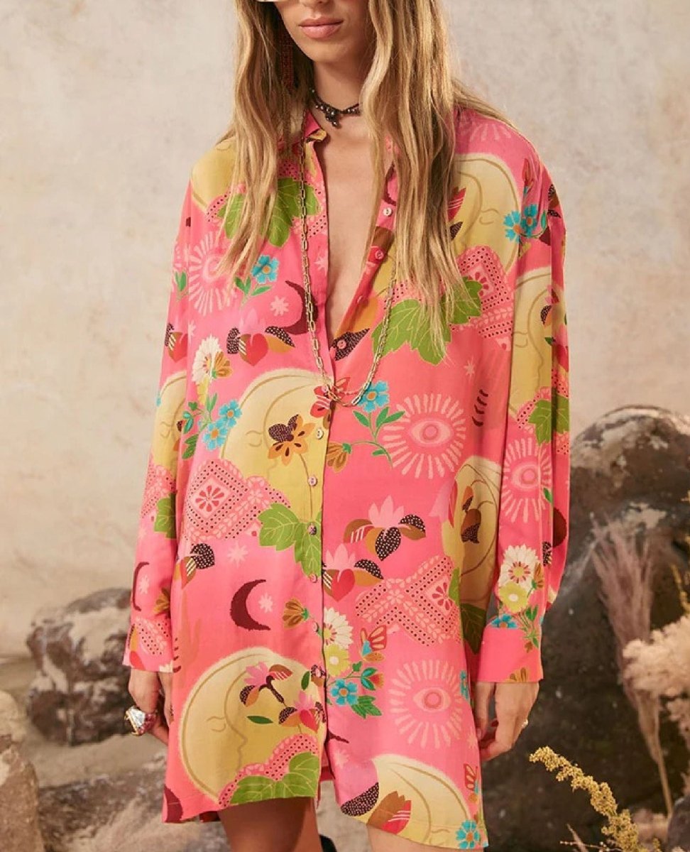 Spell Libertine Shirt Dress Cayenne - PINK ARROWS