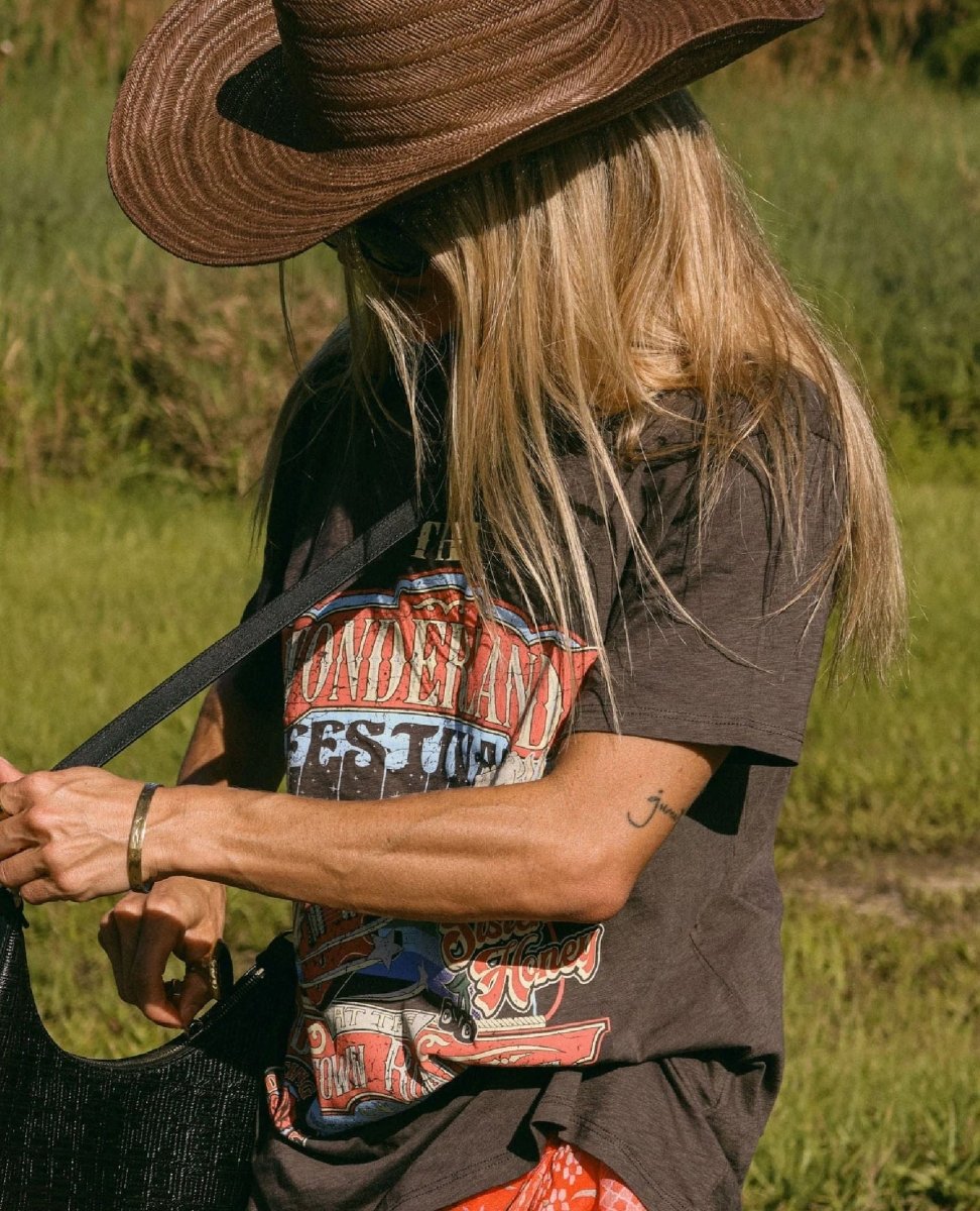 Spell Wonderland Biker Tee Charcoal - PINK ARROWS