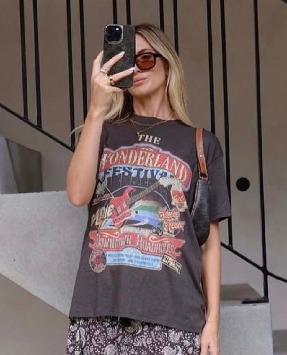 Spell Wonderland Biker Tee Charcoal - PINK ARROWS