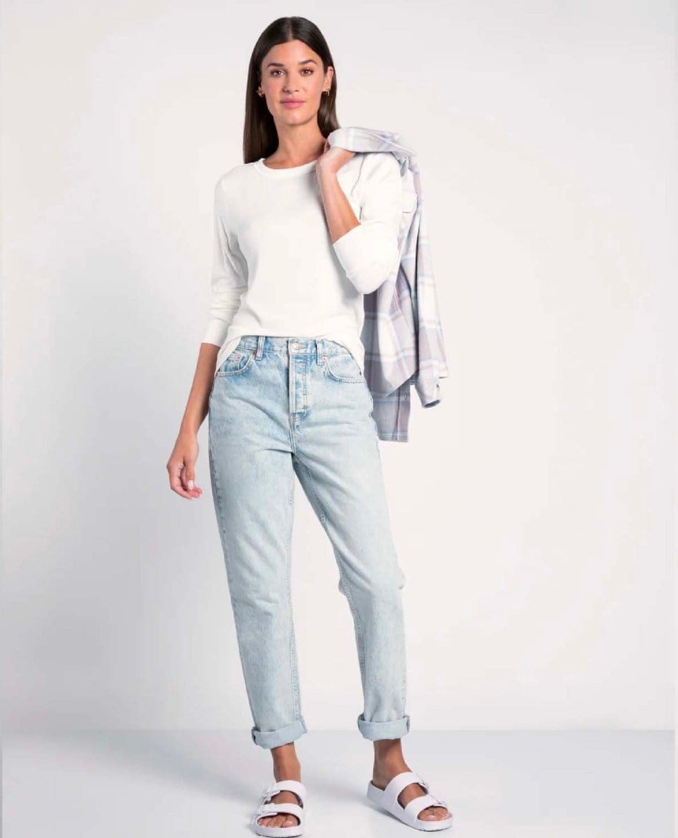 Stacy Long Sleeve Tee White - PINK ARROWS