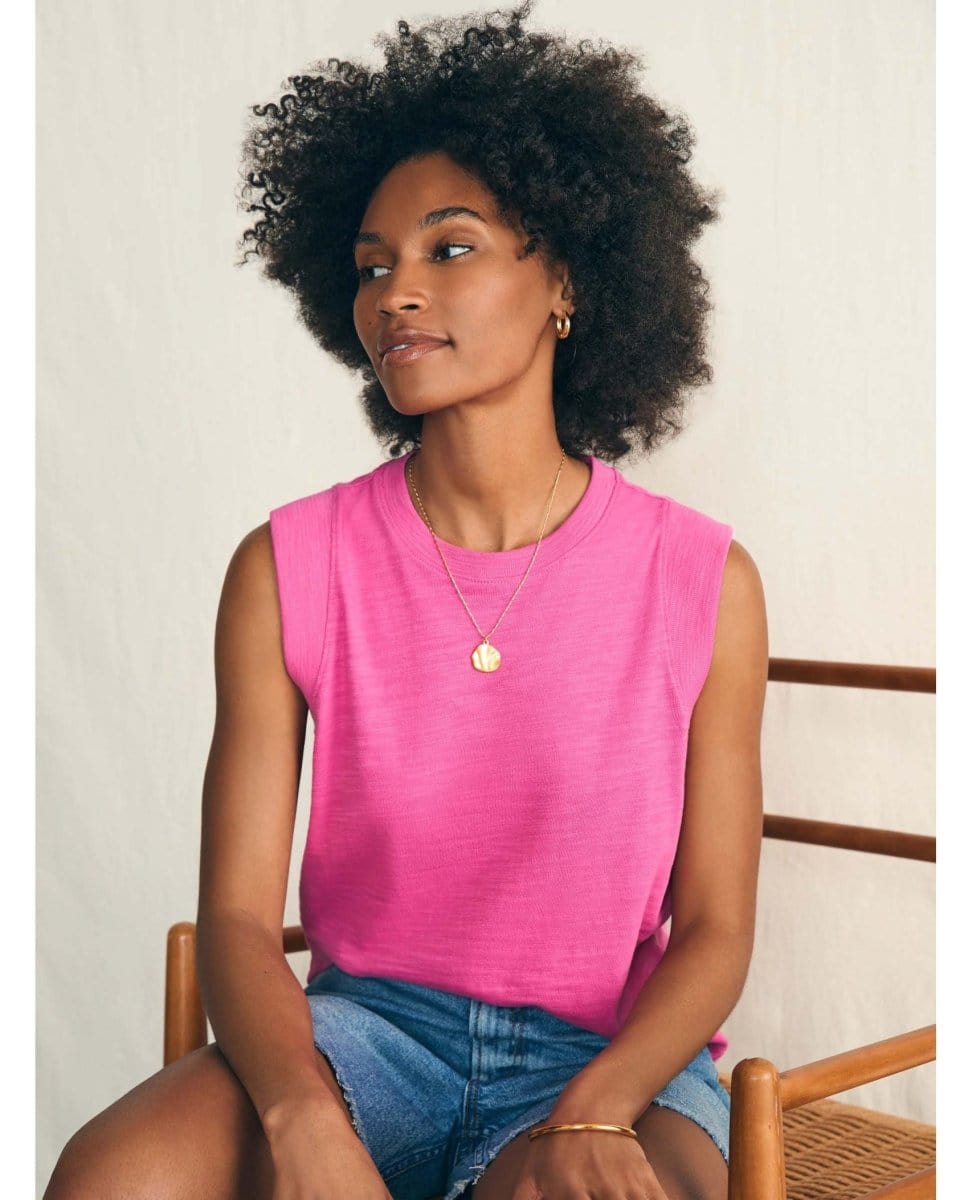 Sunwashed Slub Muscle Tank Cone Flower - PINK ARROWS