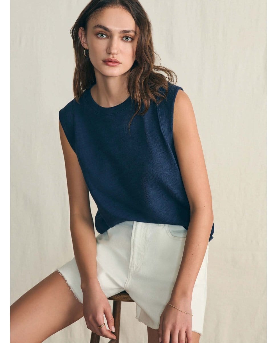 Sunwashed Slub Muscle Tank Navy - PINK ARROWS