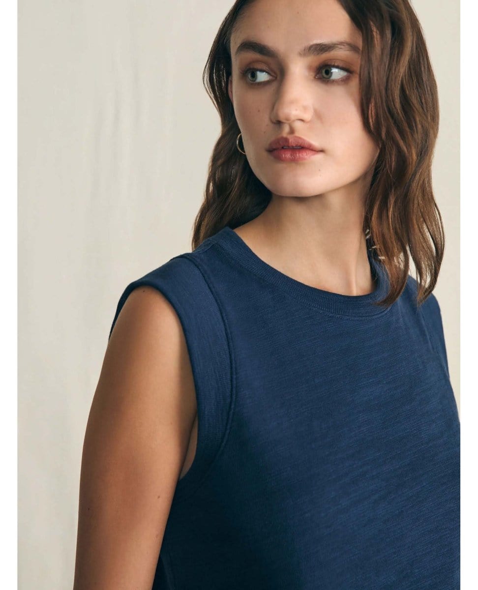 Sunwashed Slub Muscle Tank Navy - PINK ARROWS