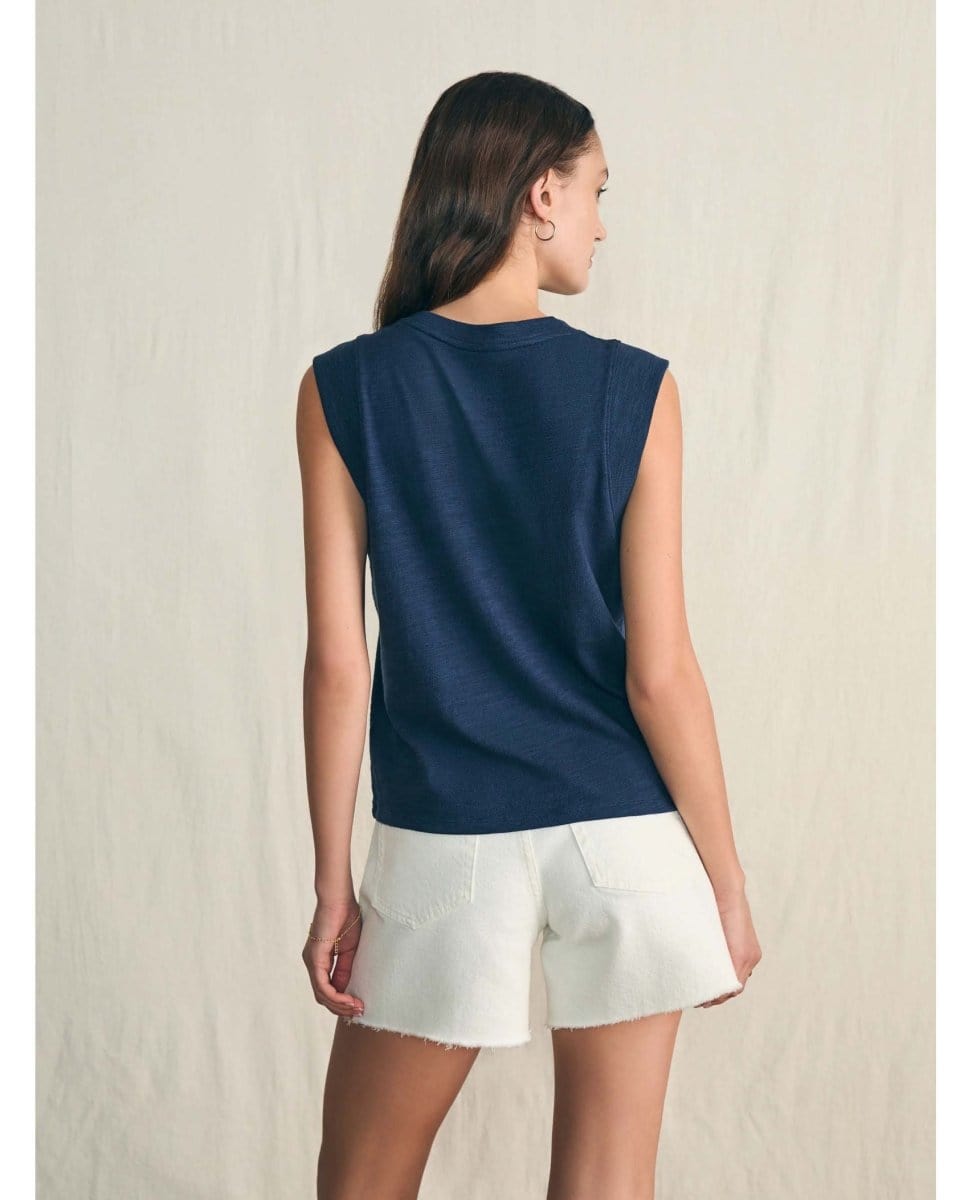 Sunwashed Slub Muscle Tank Navy - PINK ARROWS