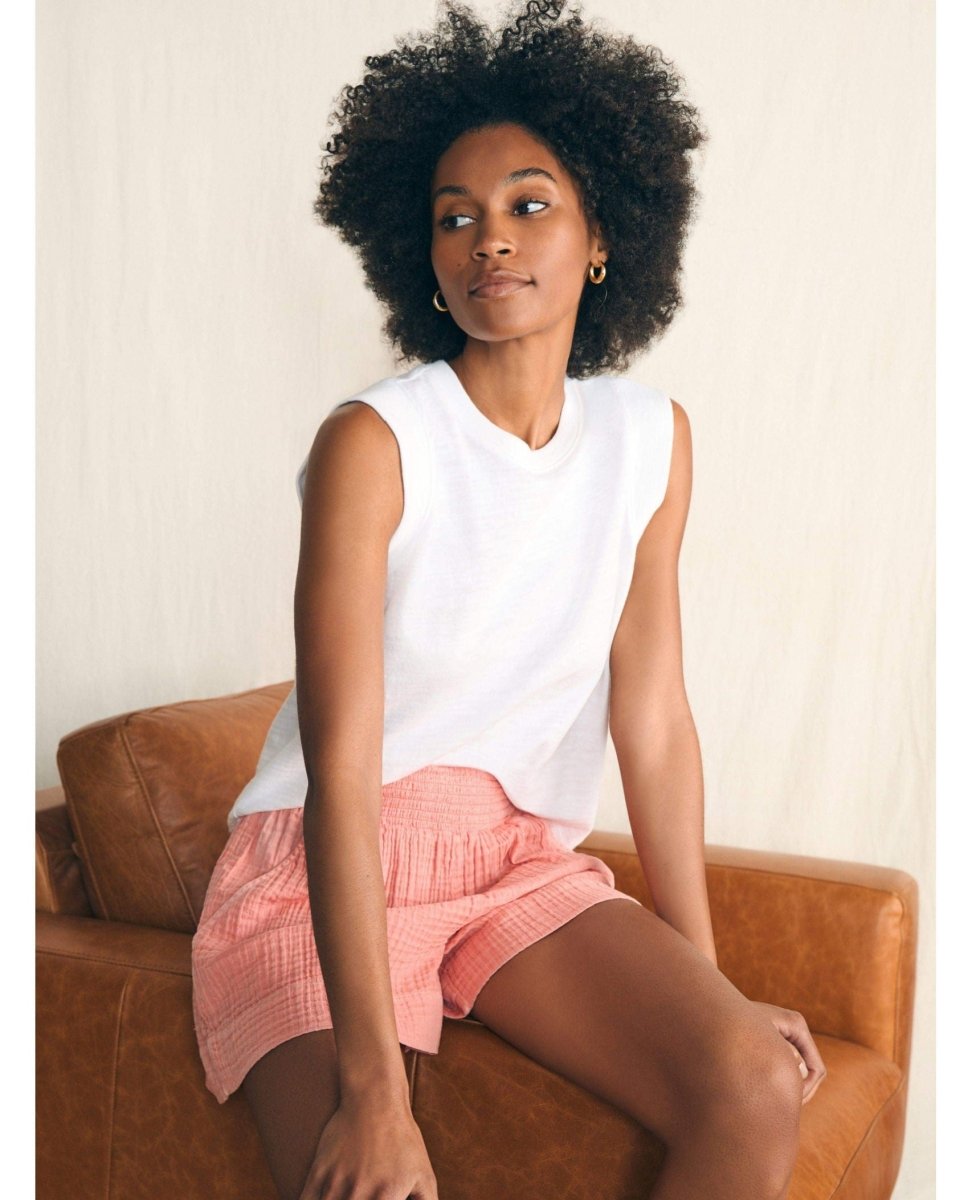 Sunwashed Slub Muscle Tank White - PINK ARROWS