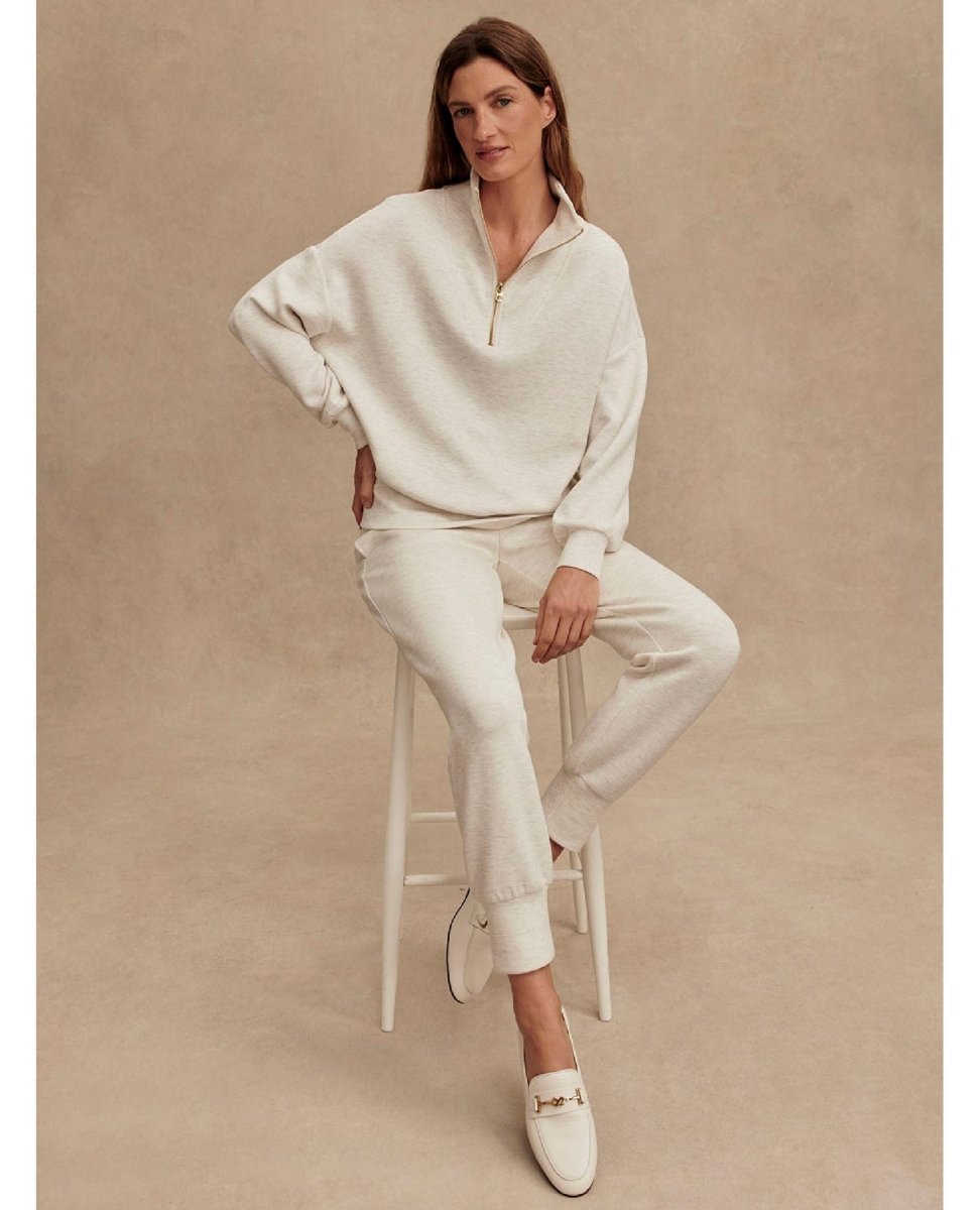 The Slim Cuff Pant 27.5" Ivory Marl - PINK ARROWS