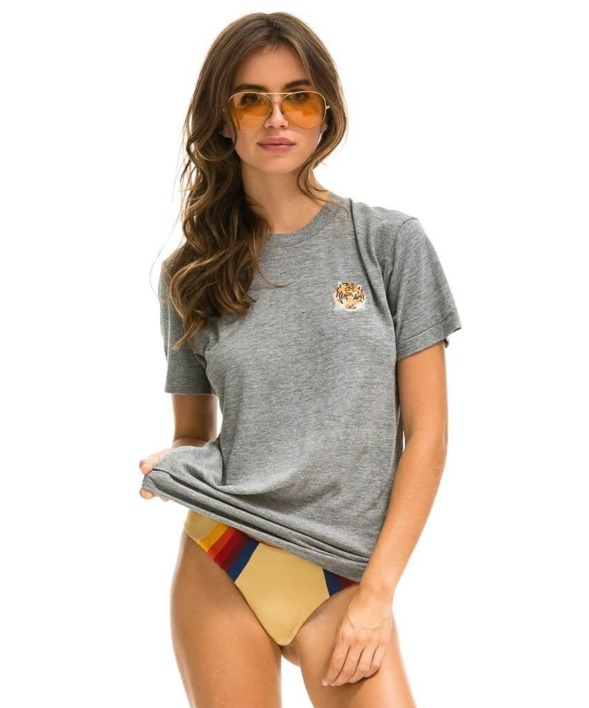 Tiger Embroidery Heather Grey Crew Tee - PINK ARROWS