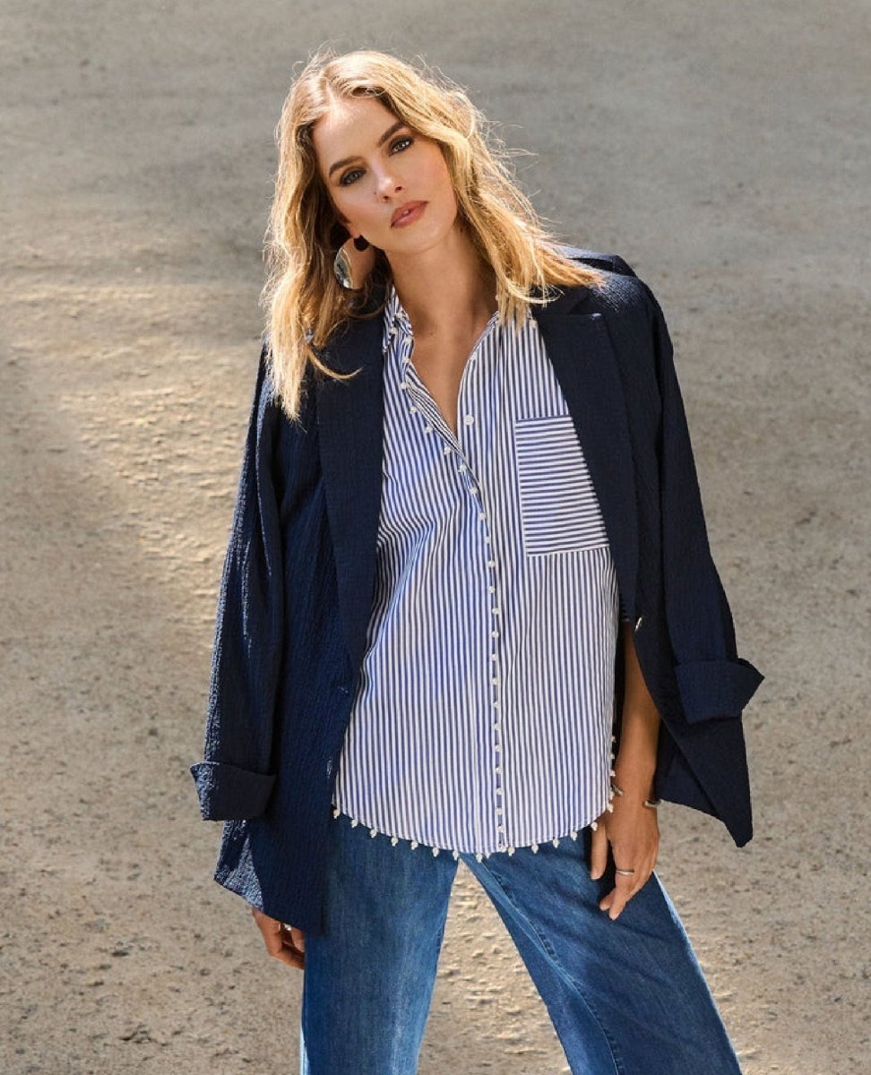 Timeless Elegance Navy Blazer - PINK ARROWS