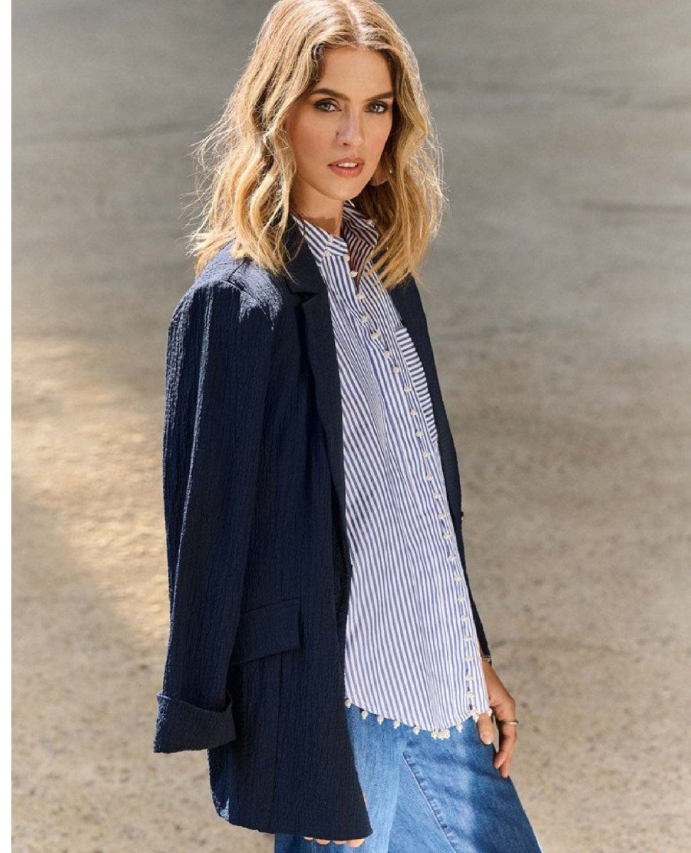 Timeless Elegance Navy Blazer - PINK ARROWS