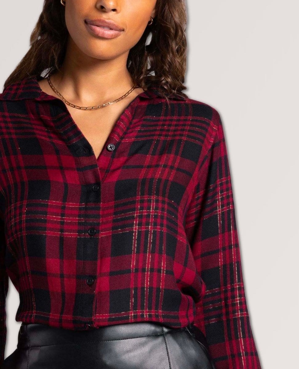 Tinsel Foil Shirt Cabernet - PINK ARROWS