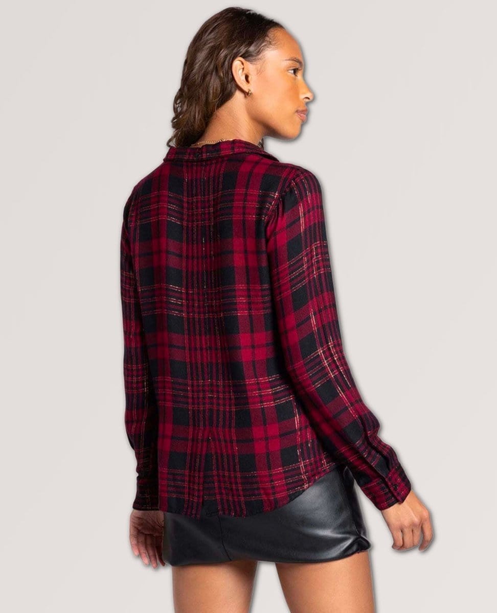 Tinsel Foil Shirt Cabernet - PINK ARROWS