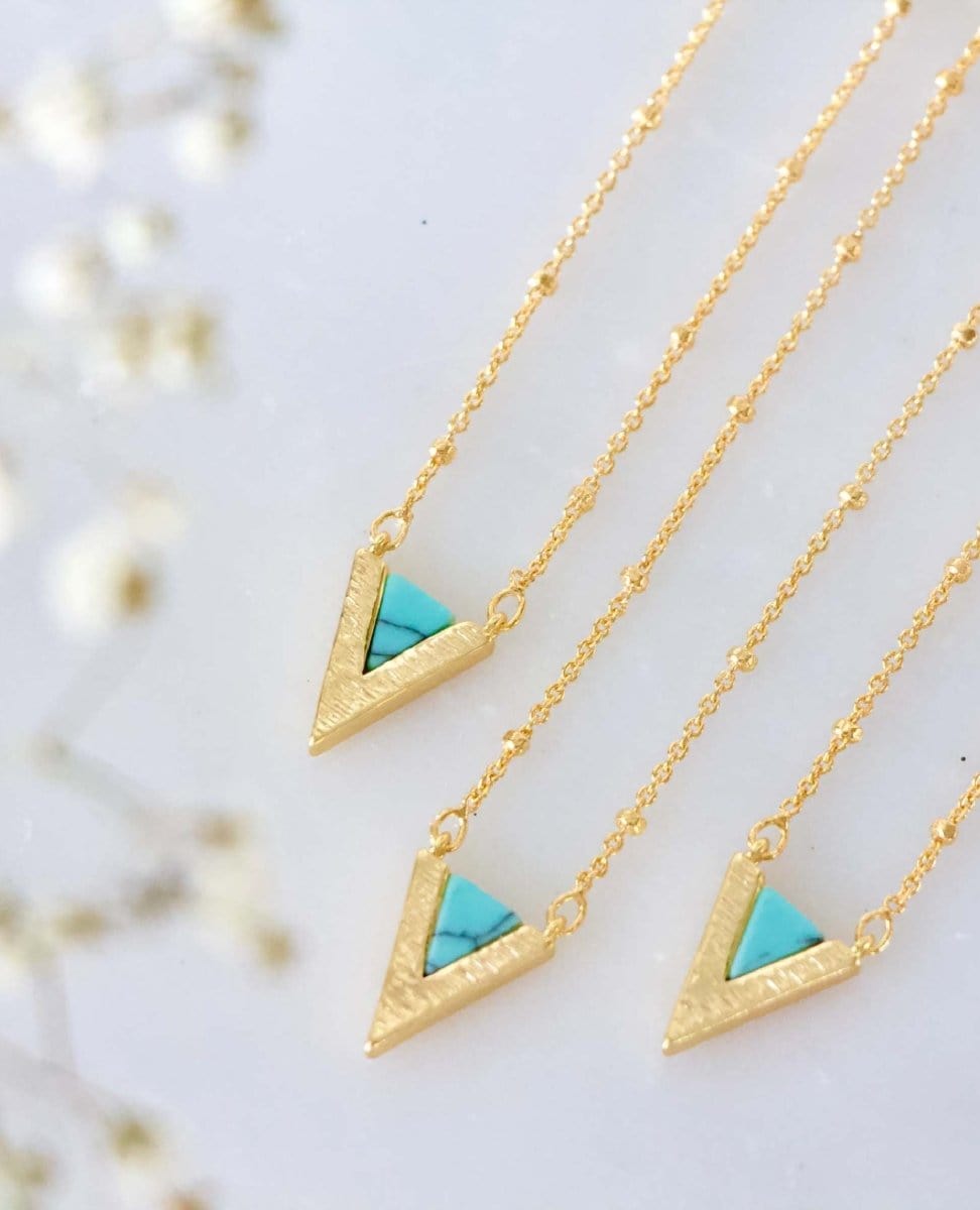 Turquoise Triangle Necklace - PINK ARROWS