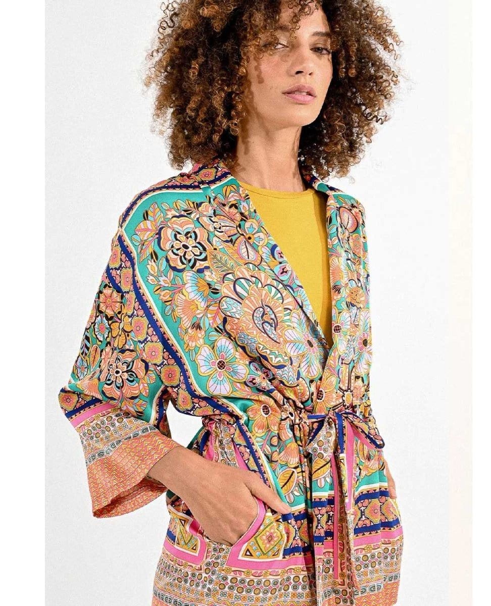 Vacay Tie Bright Kimono - PINK ARROWS