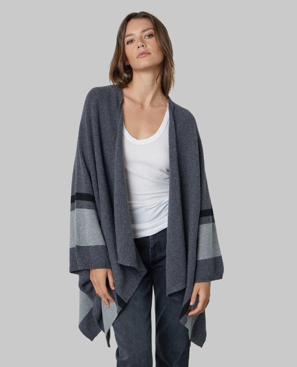 Velvet Harper Open Front Poncho Grey - PINK ARROWS