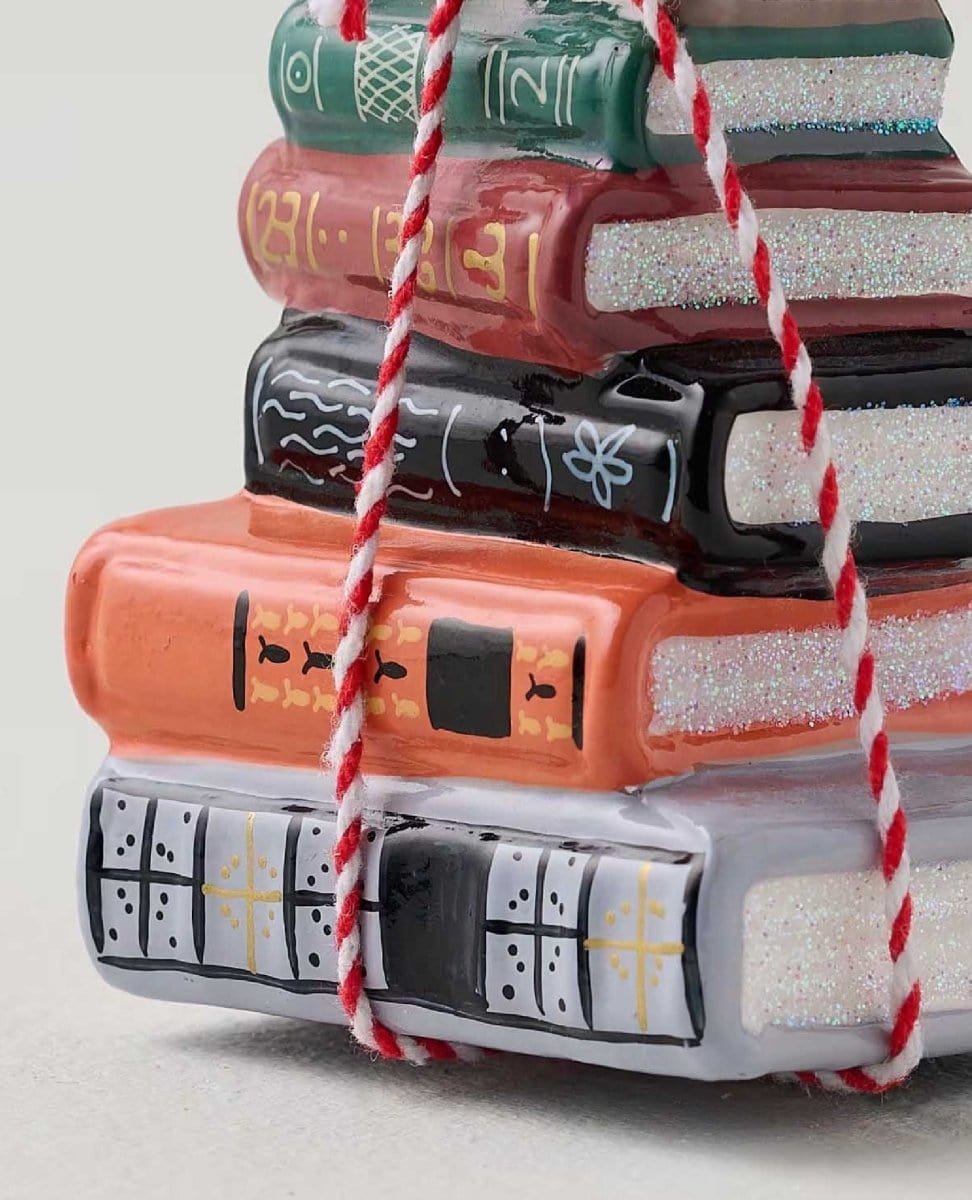 Vintage Book Stack Ornament - PINK ARROWS