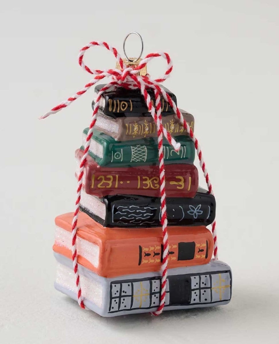 Vintage Book Stack Ornament - PINK ARROWS