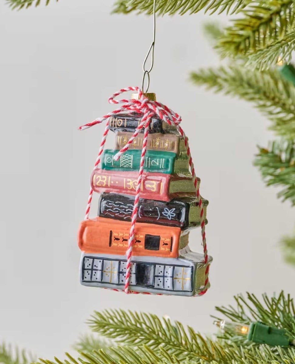 Vintage Book Stack Ornament - PINK ARROWS