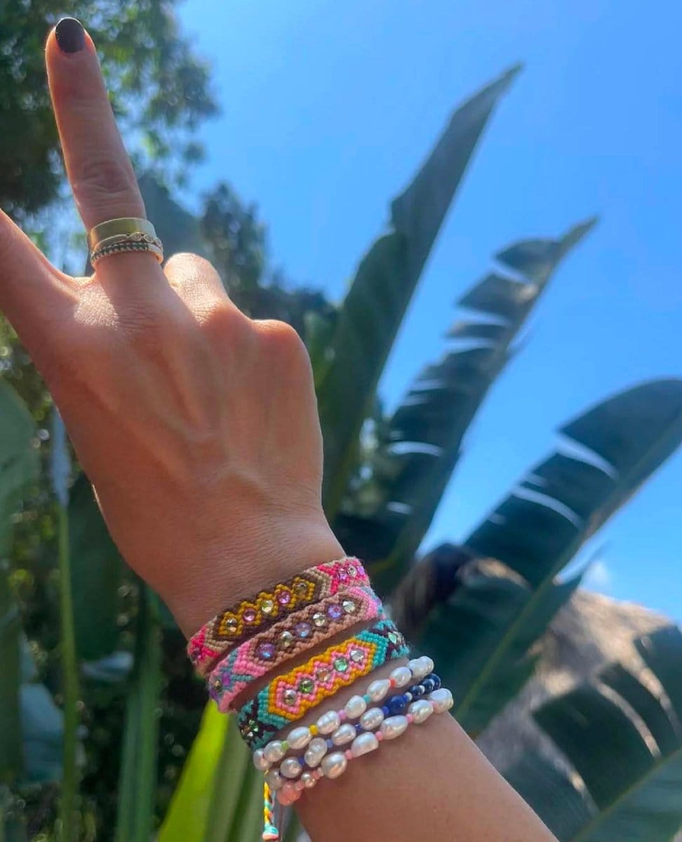 Wayuu Skinny Bracelet Aqua - PINK ARROWS