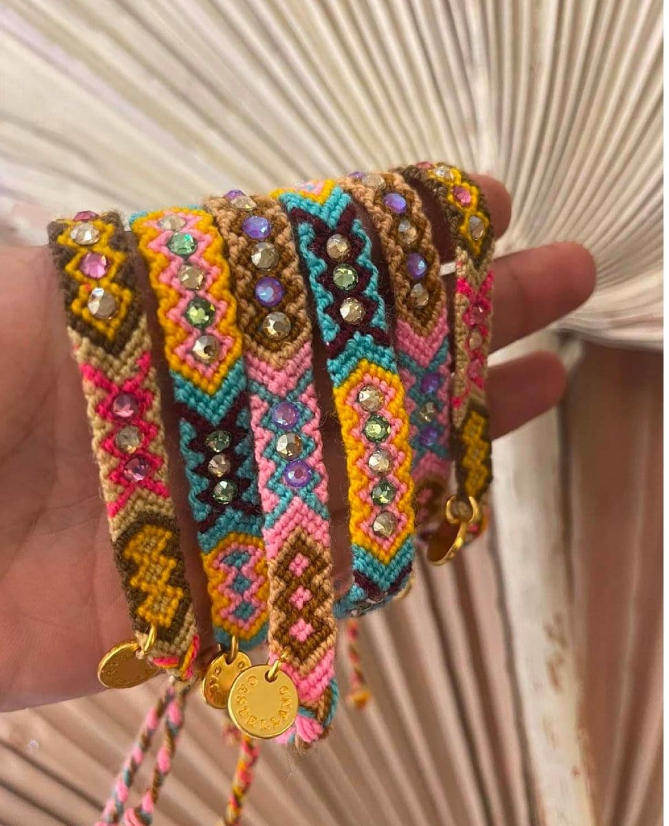 Wayuu Skinny Bracelet Aqua - PINK ARROWS