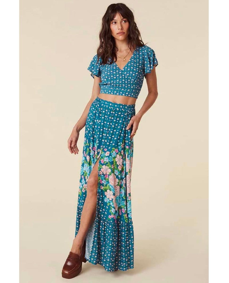 Yellow Rose Maxi Skirt Cornflower Blue - PINK ARROWS