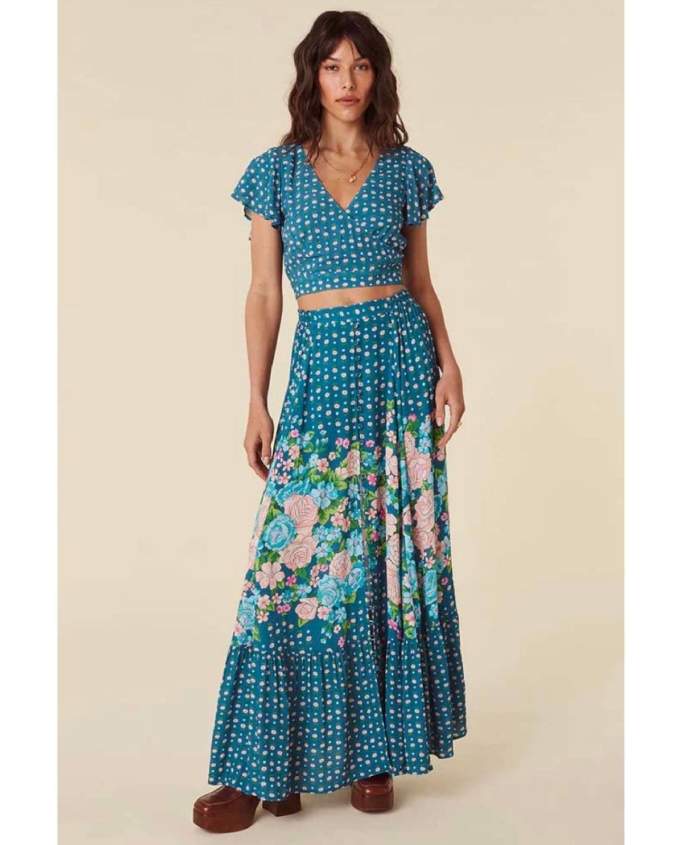 Yellow Rose Maxi Skirt Cornflower Blue - PINK ARROWS