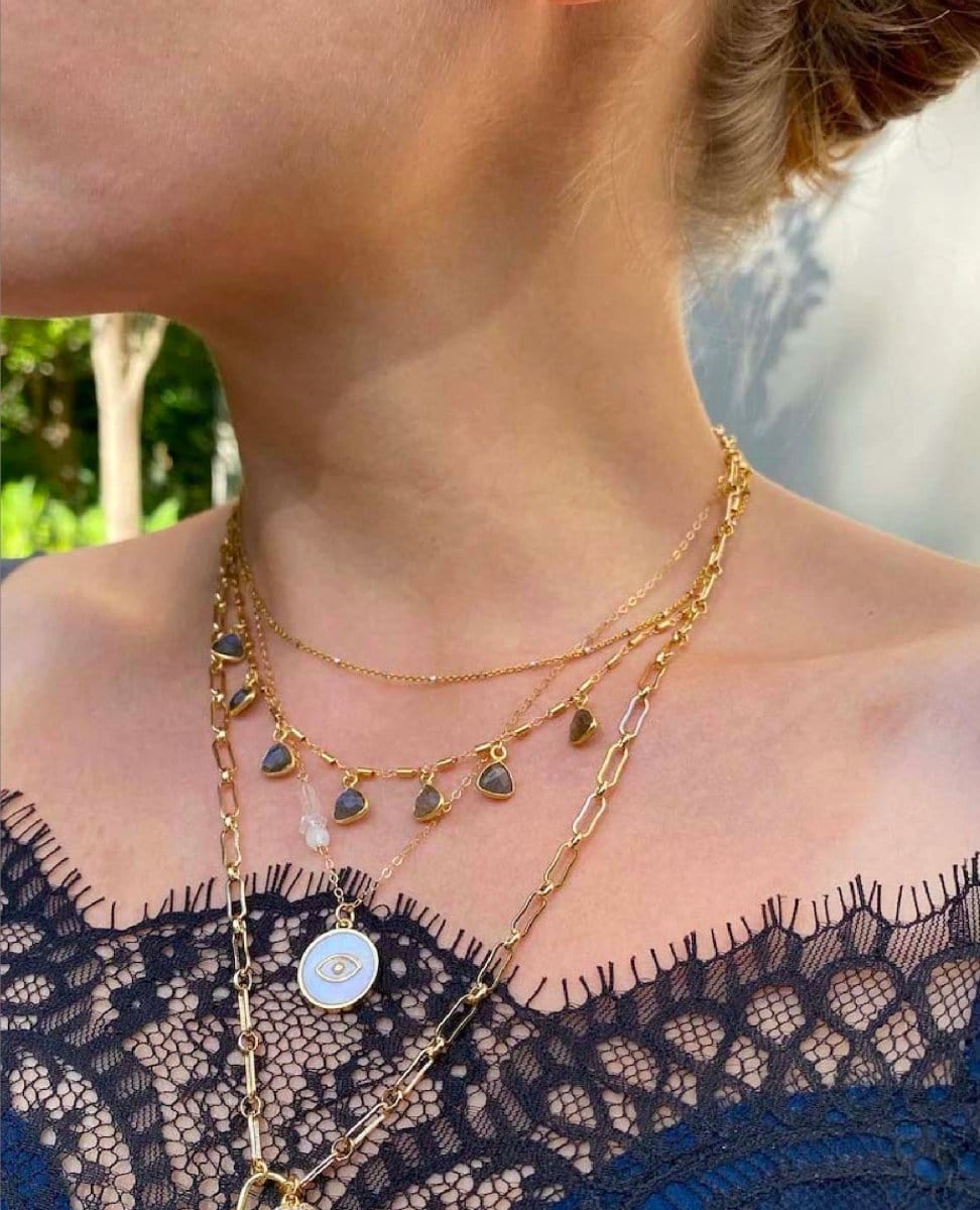 Ysabel Layered Necklace Labradorite - PINK ARROWS