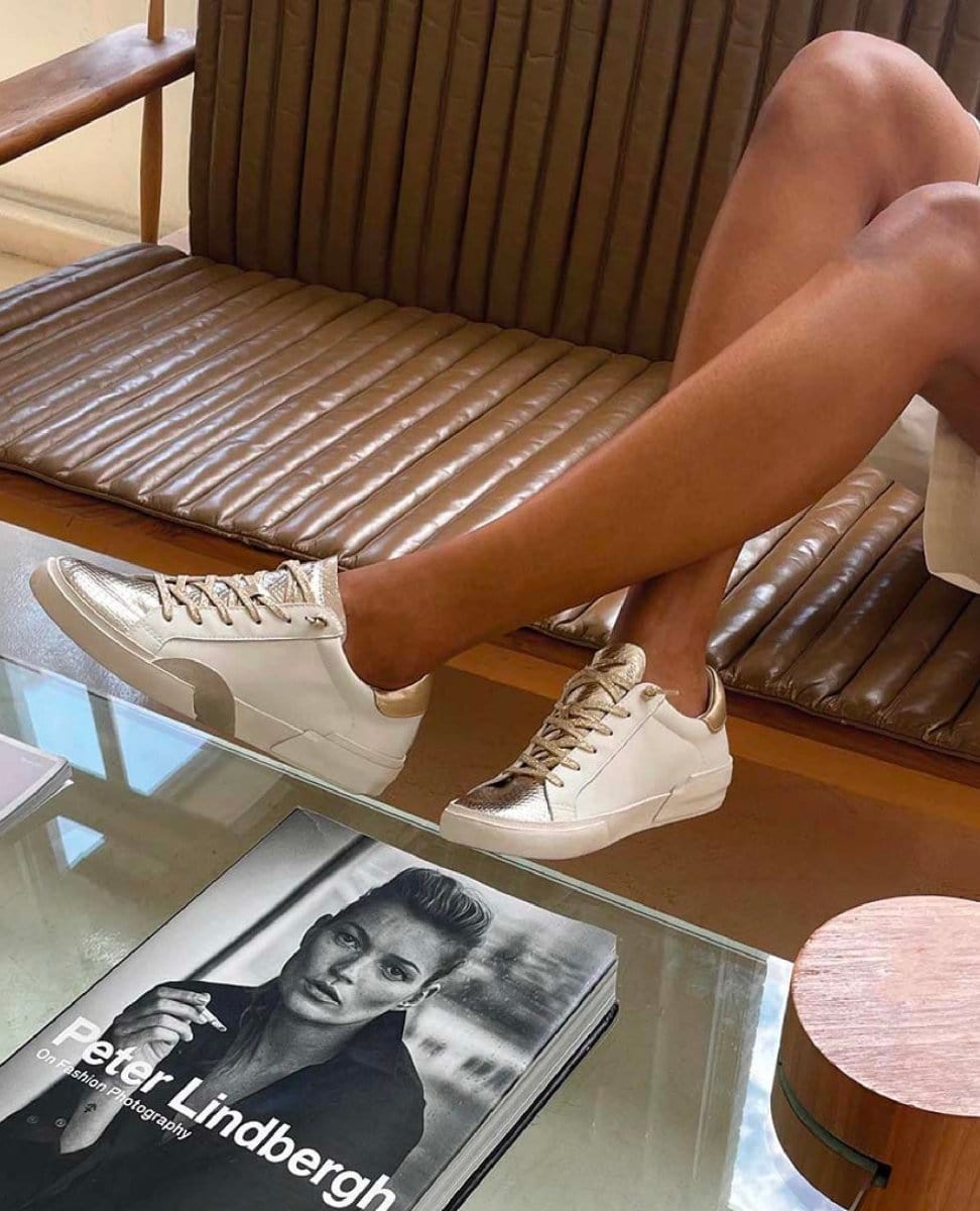 Zina Plush Sneakers White Gold Leather - PINK ARROWS