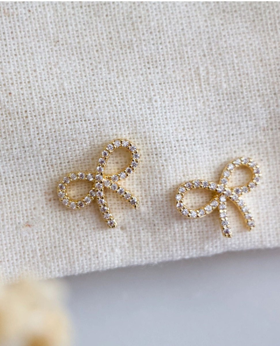Zircon Bow Stud Earrings - PINK ARROWS