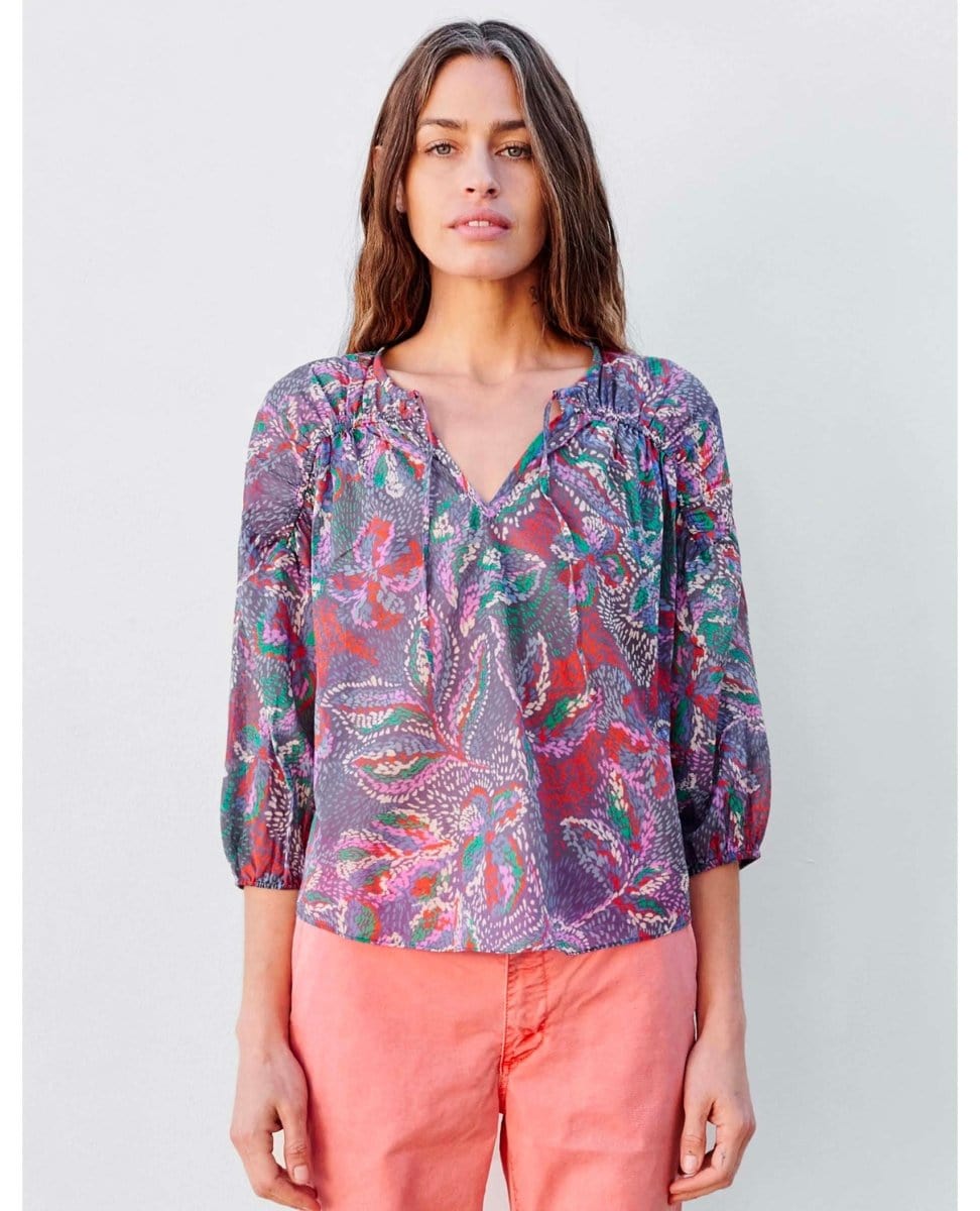 3/4 Sleeve Floral Blouse Seurat - PINK ARROWS