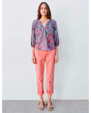 3/4 Sleeve Floral Blouse Seurat - PINK ARROWS