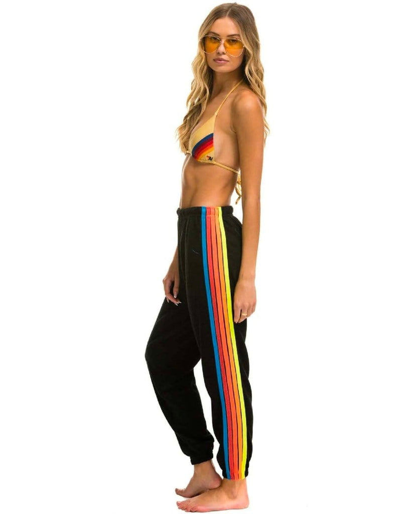 5 Stripe Black Neon Rainbow Women's Sweatpant - PINK ARROWS