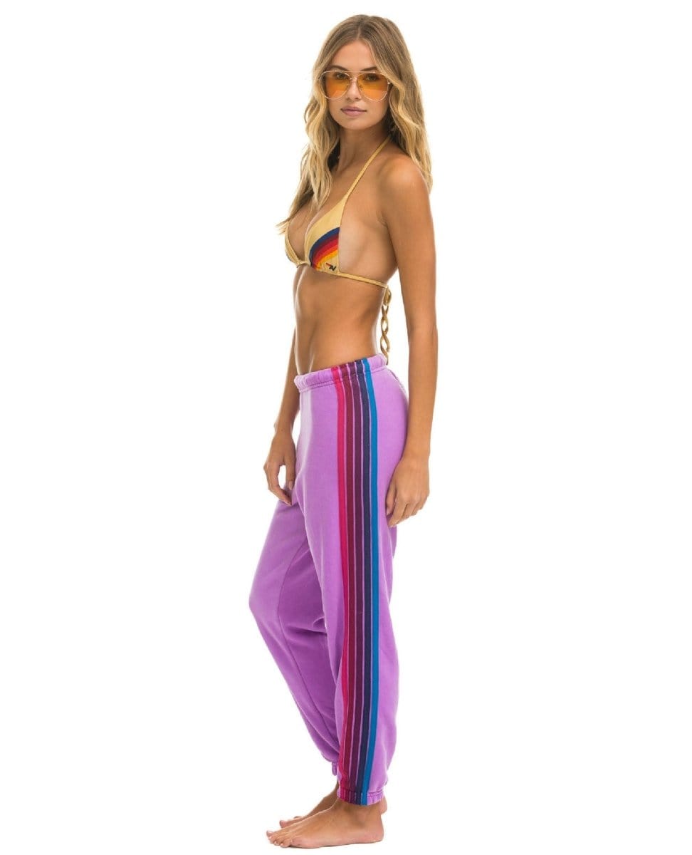 5 Stripe Neon Purple Women's Sweatpant - PINK ARROWS