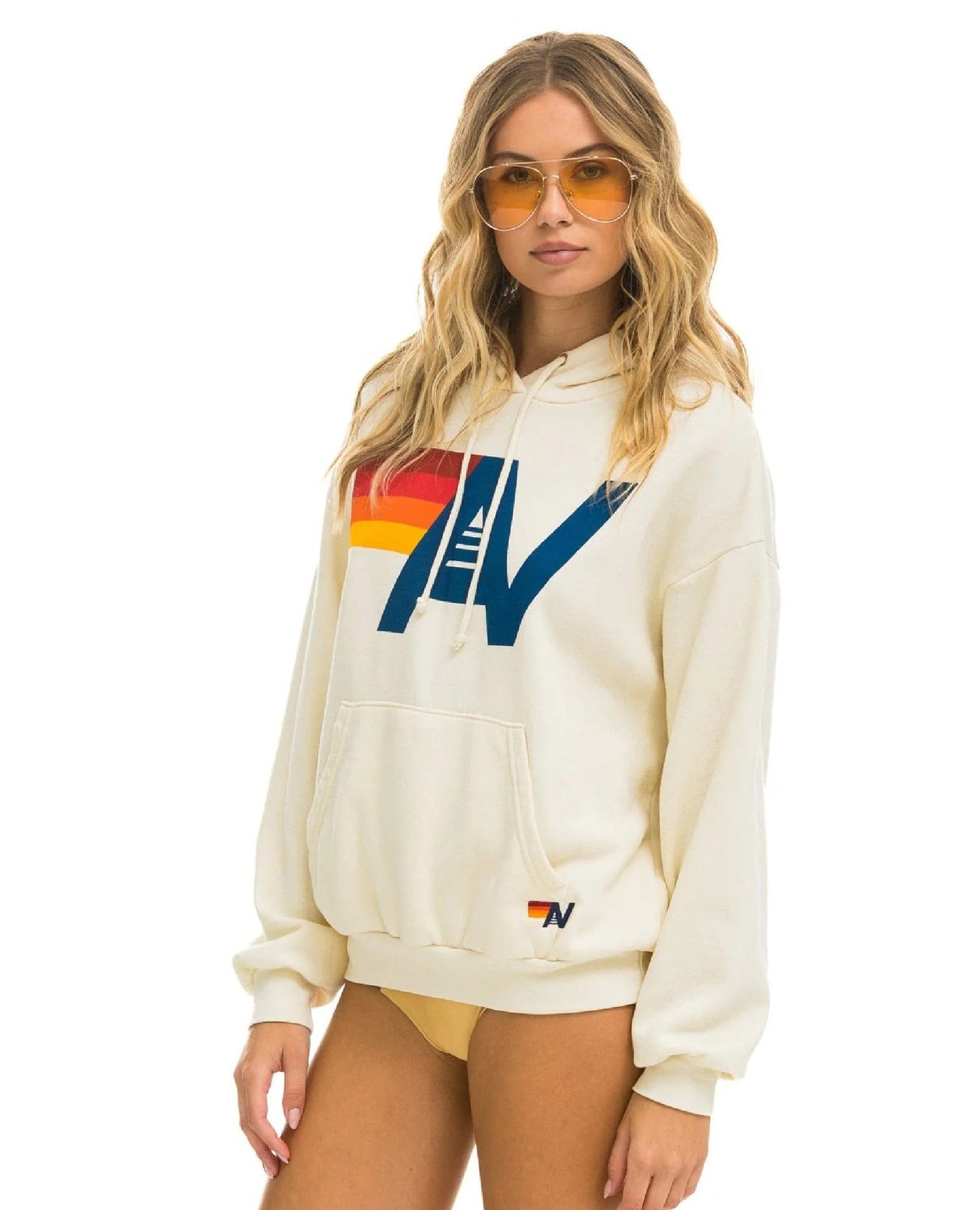 Aviator Nation Logo Hoodei Vintage White