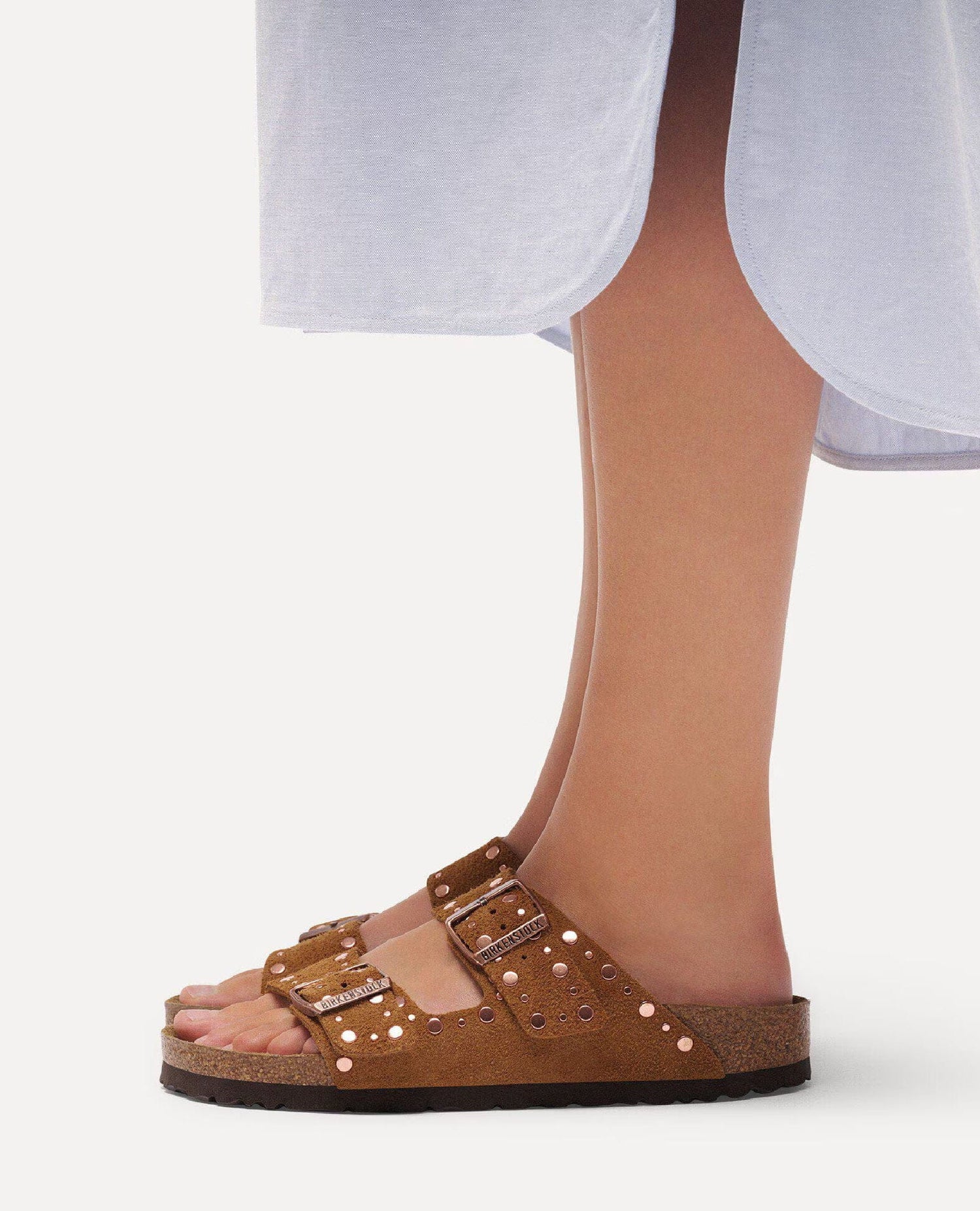 Arizona Rivet Mink Suede Sandal