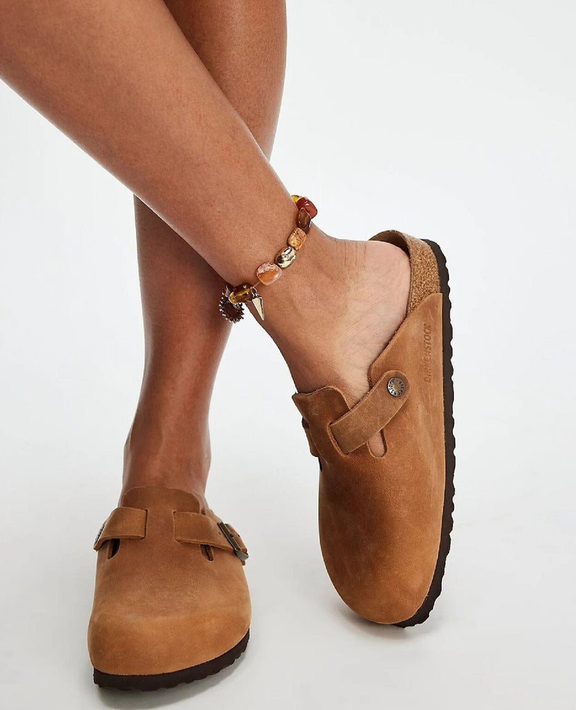 Boston Leather Cognac Slides