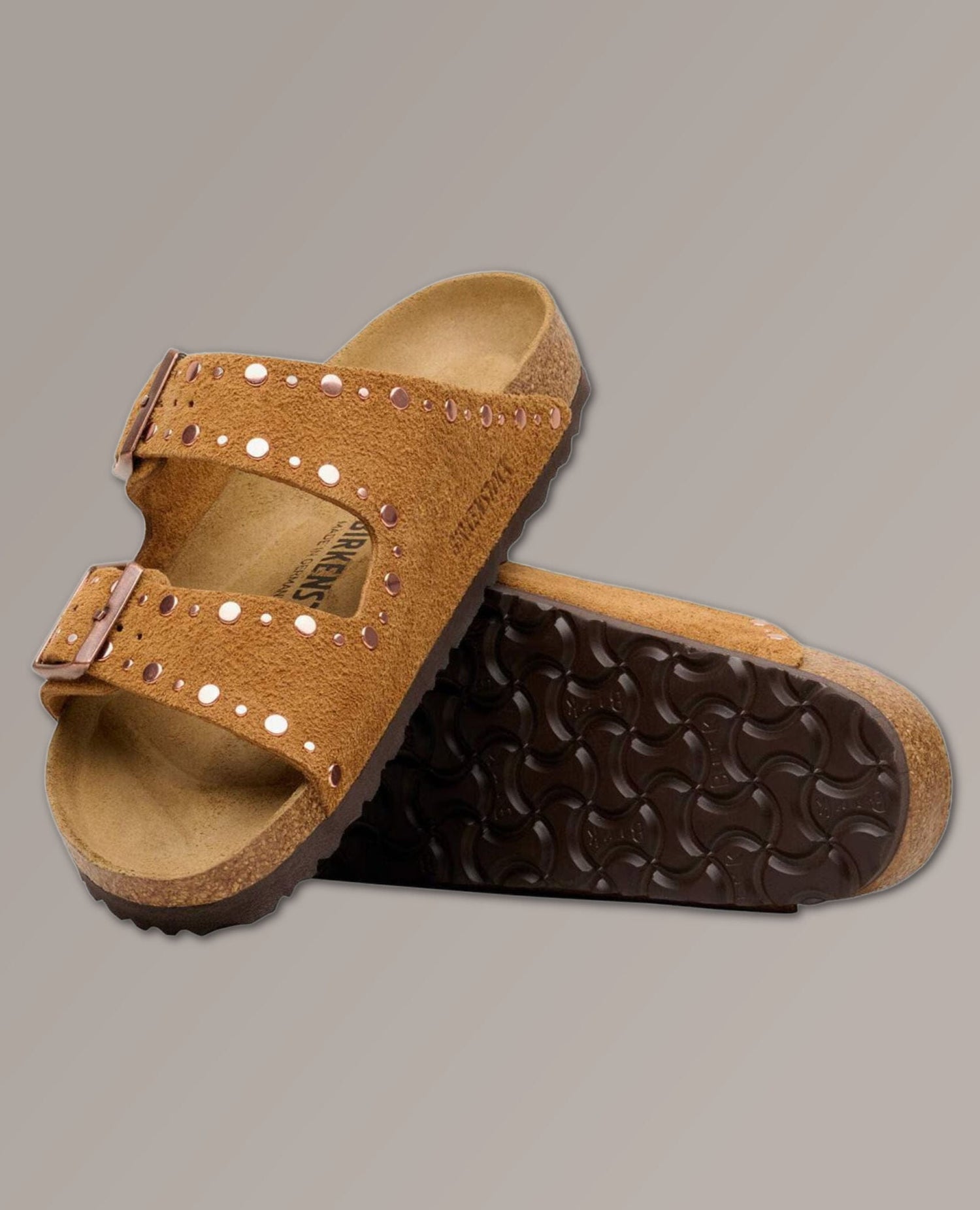 Arizona Rivet Mink Suede Sandal