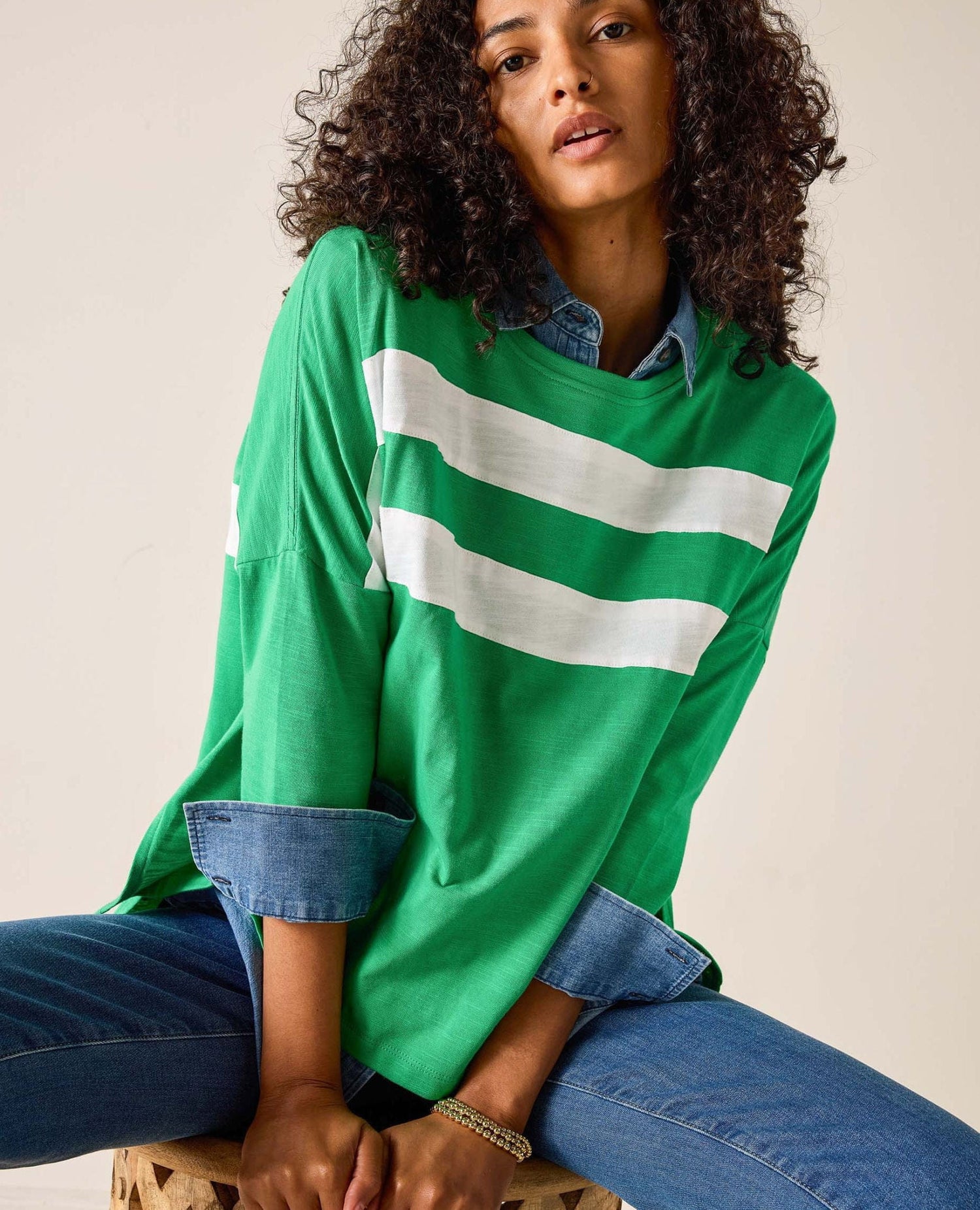Catalina Slub Tee Kelly Green/White