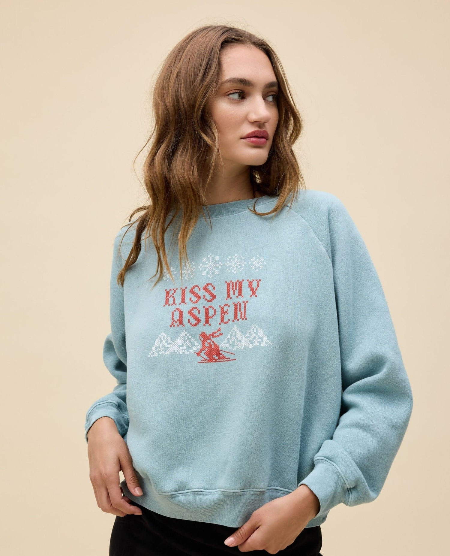 Kiss My Aspen Sweatshirt Powder Blue