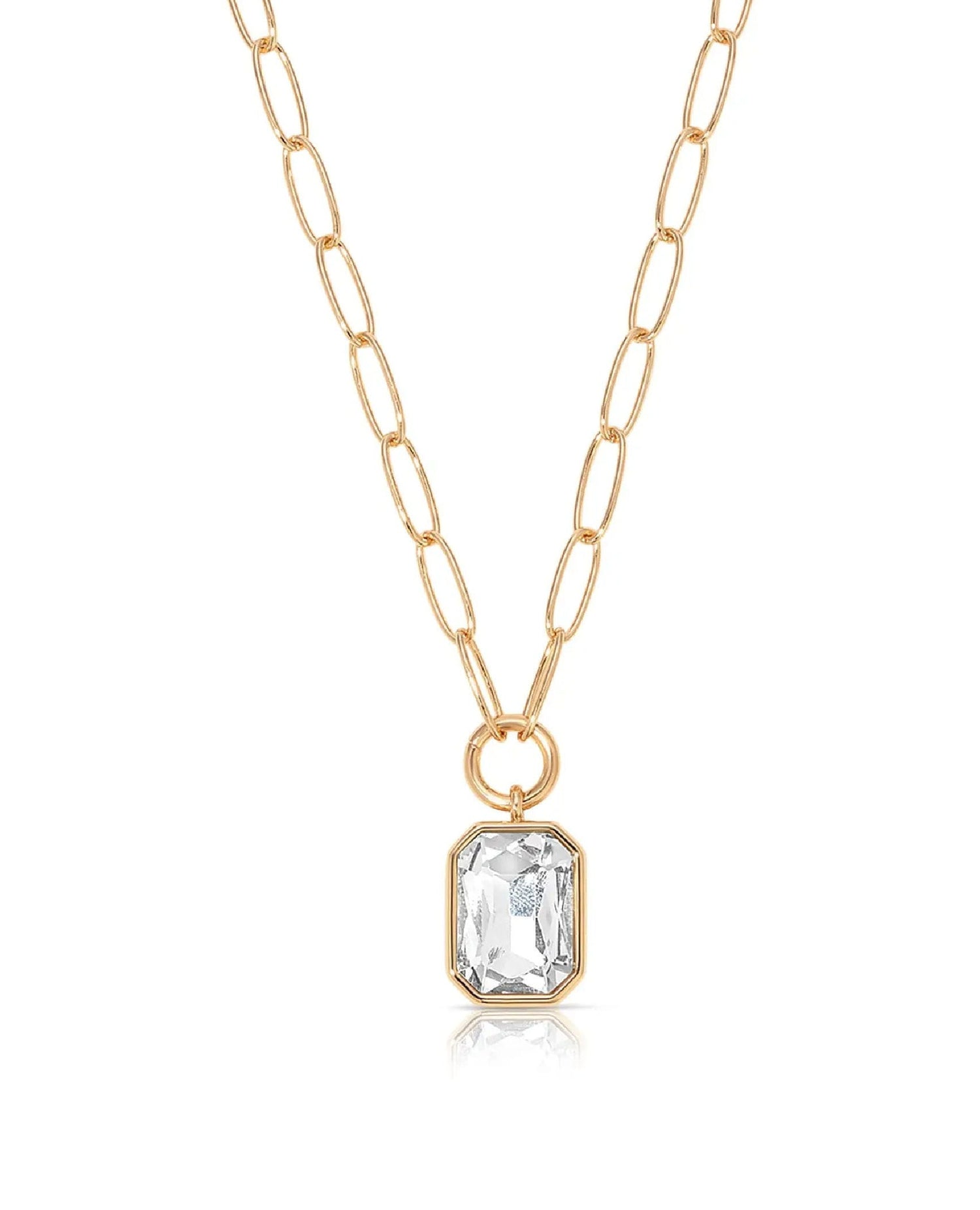 Crystal Deco Pendant Gold Necklace