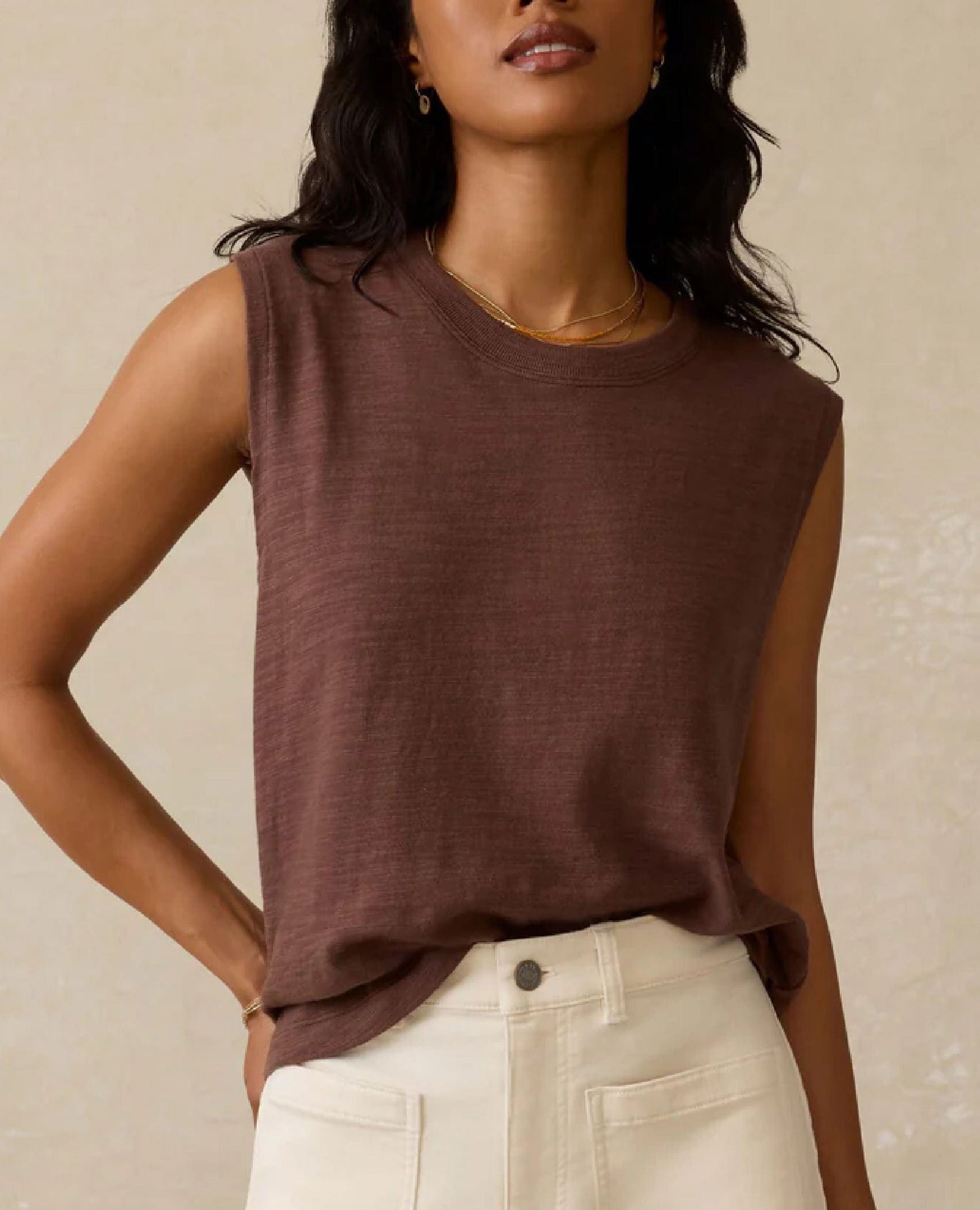 Faherty Sunwashed Slub Muscle Tank Cocoa